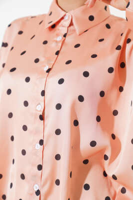 Puantiye Desen Saten Gömlek Somon - Thumbnail