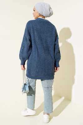 Önden Düğmeli Örgü Hırka İndigo - Thumbnail