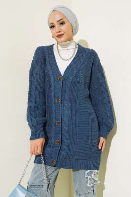Önden Düğmeli Örgü Hırka İndigo - Thumbnail