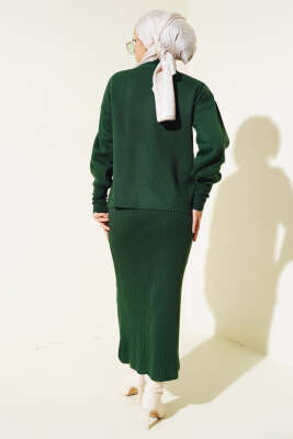 Asimetrik Kesim Jileli Triko İkili Takım Zümrüt - Thumbnail