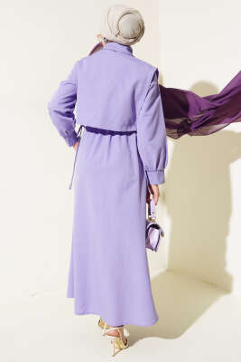 Yelekli Terikoton Elbise Lila - Thumbnail