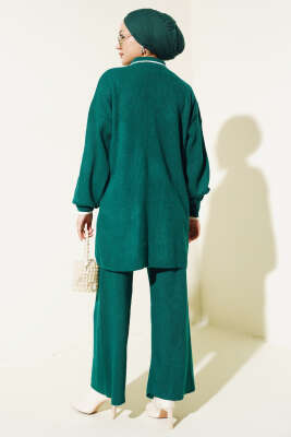 Gömlek Yaka Düğmeli Fitilli Triko Takım Nefti - Thumbnail