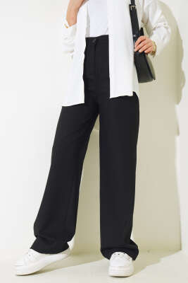 Pile Detaylı Salaş Pantolon Siyah - Thumbnail