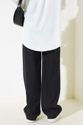 Pile Detaylı Salaş Pantolon Siyah - Thumbnail