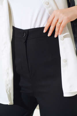 Pile Detaylı Salaş Pantolon Siyah - Thumbnail