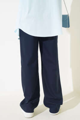 Pile Detaylı Salaş Pantolon Lacivert - Thumbnail