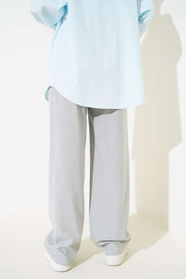 Pile Detaylı Salaş Pantolon Gri - Thumbnail