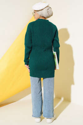 Fitilli Önü Düğmeli Triko Hırka Nefti - Thumbnail