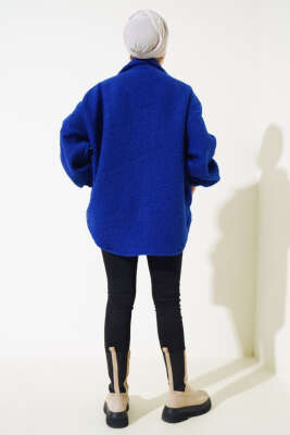 Gömlek Yaka Salaş Buklet Ceket Saks - Thumbnail