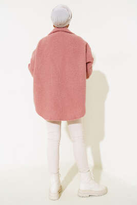 Gömlek Yaka Salaş Buklet Ceket Pudra - Thumbnail