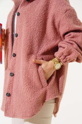 Gömlek Yaka Salaş Buklet Ceket Pudra - Thumbnail