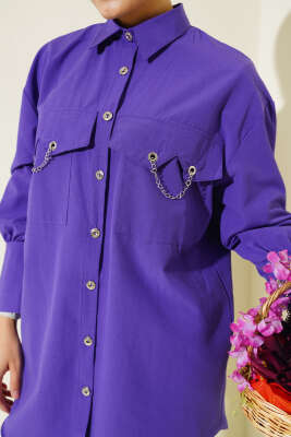 Cep ve Manşet Zincirli Gömlek Mor - Thumbnail