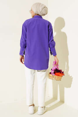 Cep ve Manşet Zincirli Gömlek Mor - Thumbnail