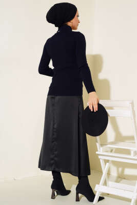 Fitilli Balıkçı Yaka Triko Kazak Lacivert - Thumbnail