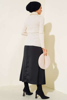 Fitilli Balıkçı Yaka Triko Kazak Taş - Thumbnail