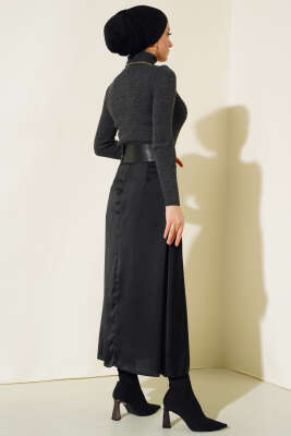 Fitilli Balıkçı Yaka Triko Kazak Antrasit - Thumbnail