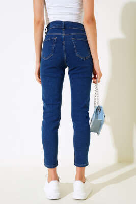 Bel Düğmeli Mom Friend Kot Pantolon Lacivert - Thumbnail