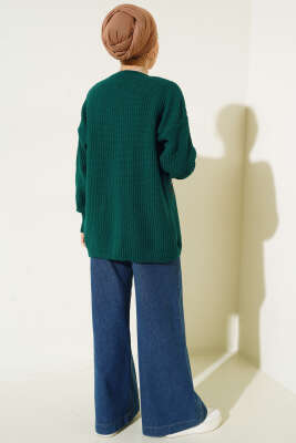 Nakış İşlemeli Düğmeli Triko Hırka Nefti - Thumbnail