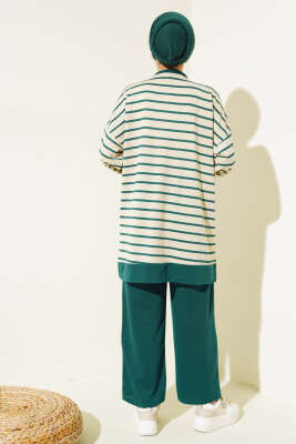 Yarım Çıtçıtlı Çizgili İkili Takım Zümrüt - Thumbnail