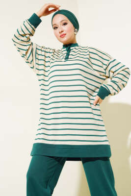 Yarım Çıtçıtlı Çizgili İkili Takım Zümrüt - Thumbnail