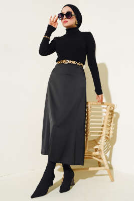 Fitilli Balıkçı Yaka Triko Kazak Siyah - Thumbnail