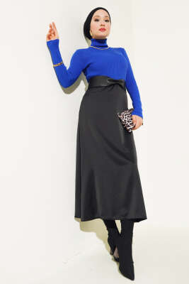 Fitilli Balıkçı Yaka Triko Kazak Saks - Thumbnail