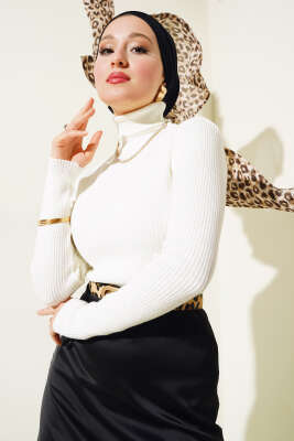 Pazarium - Fitilli Balıkçı Yaka Triko Kazak Kemik