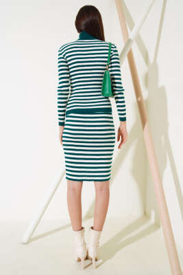 Çizgili Etekli Body Triko Takım Zümrüt - Thumbnail