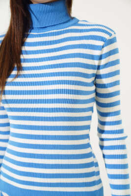 Çizgili Etekli Body Triko Takım İndigo - Thumbnail