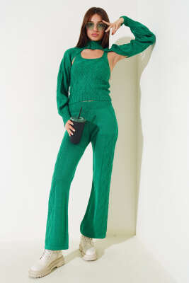 Kolluklu Triko Üçlü Takım Yeşil - Thumbnail