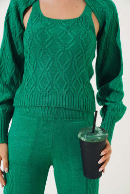 Kolluklu Triko Üçlü Takım Yeşil - Thumbnail