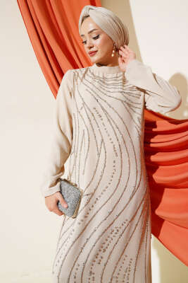 Taşlı Büyük Beden Abiye Elbise Taş - Thumbnail