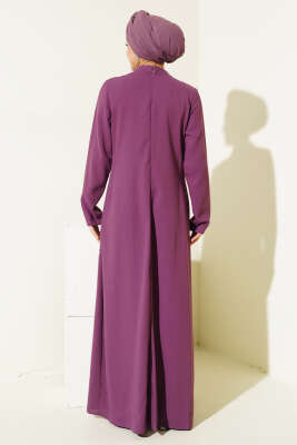 Taşlı Büyük Beden Abiye Elbise Magenta - Thumbnail