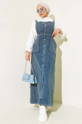 Pazarium - Boydan Metal Düğmeli Kot Slopet Kot