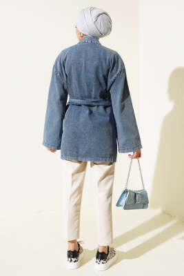 Cepli Kuşaklı Kot Ceket Kot - Thumbnail