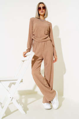 Yanları Büzgülü Bürümcük İkili Takım Camel - Thumbnail