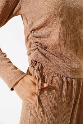 Yanları Büzgülü Bürümcük İkili Takım Camel - Thumbnail