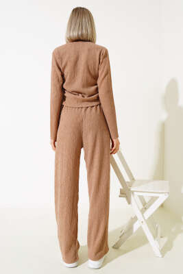 Yanları Büzgülü Bürümcük İkili Takım Camel - Thumbnail