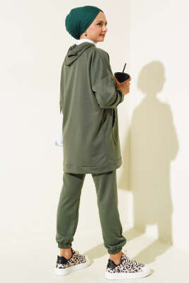 Paça Lastikli Kapüşonlu İkili Takım Haki - Thumbnail