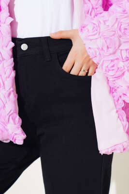 Mom Friend Düz Jean Pantolon Siyah - Thumbnail