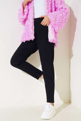 Mom Friend Düz Jean Pantolon Siyah - Thumbnail