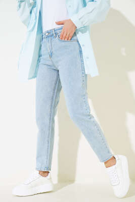 Mom Friend Düz Jean Pantolon Kar Yıkama - Thumbnail