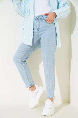 Mom Friend Düz Jean Pantolon Kar Yıkama - Thumbnail