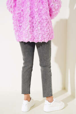 Yüksek Bel Boru Paça Kot Pantolon Füme - Thumbnail