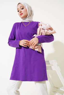 Uzun Kol Basic Tunik Menekşe - Thumbnail