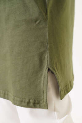 Uzun Kol Basic Tunik Haki - Thumbnail