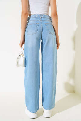 Yüksek Belli Palazzo Kot Pantolon Açık Mavi - Thumbnail