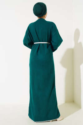 Midye Dikişli Fitilli Triko Elbise Nefti - Thumbnail