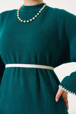 Midye Dikişli Fitilli Triko Elbise Nefti - Thumbnail