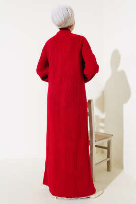 Midye Dikişli Fitilli Triko Elbise Kırmızı - Thumbnail